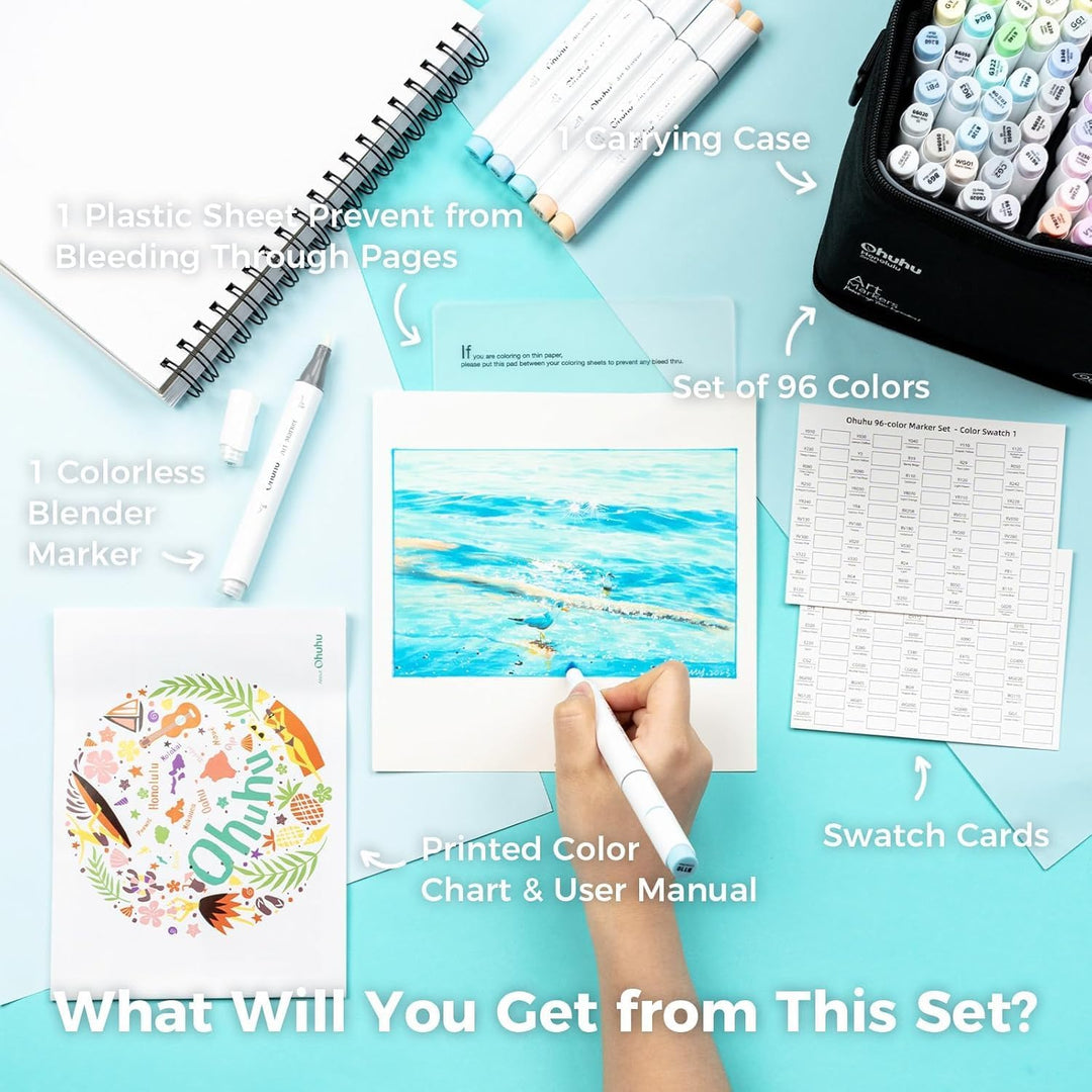 Ohuhu Marker Stifte Pastel mit 96 Farben, doppelseitige Farbspitze Brush Marker für Entwürfe und Com