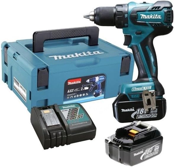 Makita Ø13mm Bohrschrauber 18 V Li-Ion Akku (2 x 3.0 Ah (ohne 45Nm DDF459RFJ Kohle), Blau, Silber