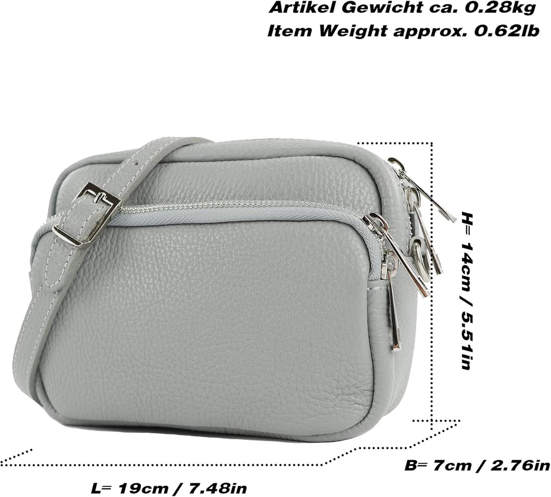 modamoda de - T231 - ital. Umhängetasche Klein Small aus Leder Blattgrün, Blattgrün