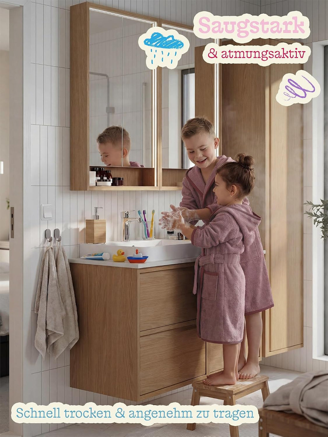 normani Kinder Bademantel auf 100% Bio-Baumwolle Badetuch für Jungen und Mädchen - Frottee Kapuzenba
