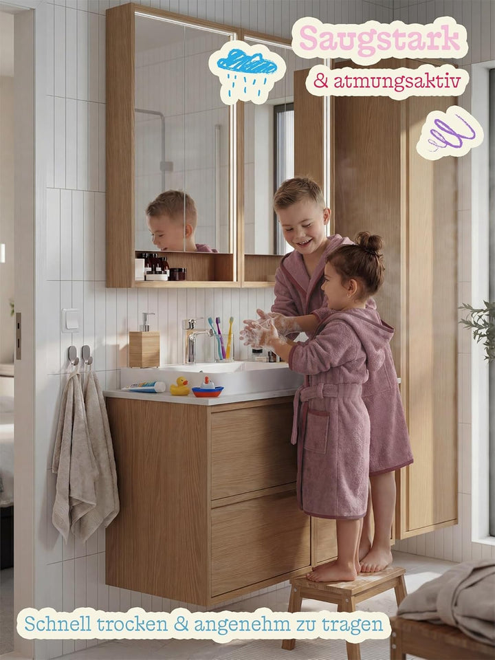 normani Kinder Frottee Bademantel aus 100% Bio-Baumwolle - Mädchen und Jungen Bademantel aus saugsta