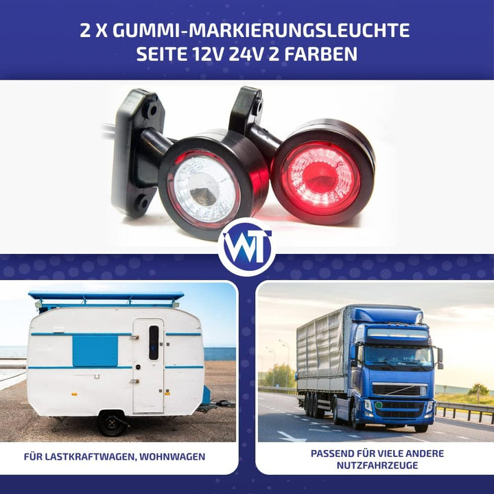 Web Truck 2 x Gummi Begrenzungsleuchte Seitenleuchte Positionsleuchte 12V 24V, 2 Farben: weiss, rot,
