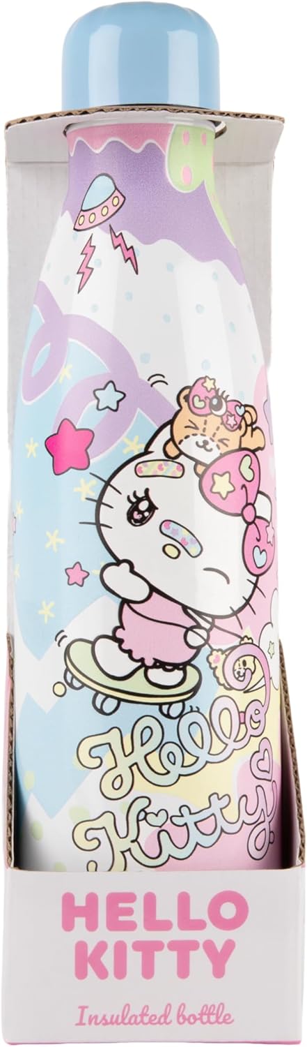 Konix Hello Kitty Isolierflasche - Edelstahl - 500 ml - Skateboard-Motiv - Blau Hello Kitty Blau - S
