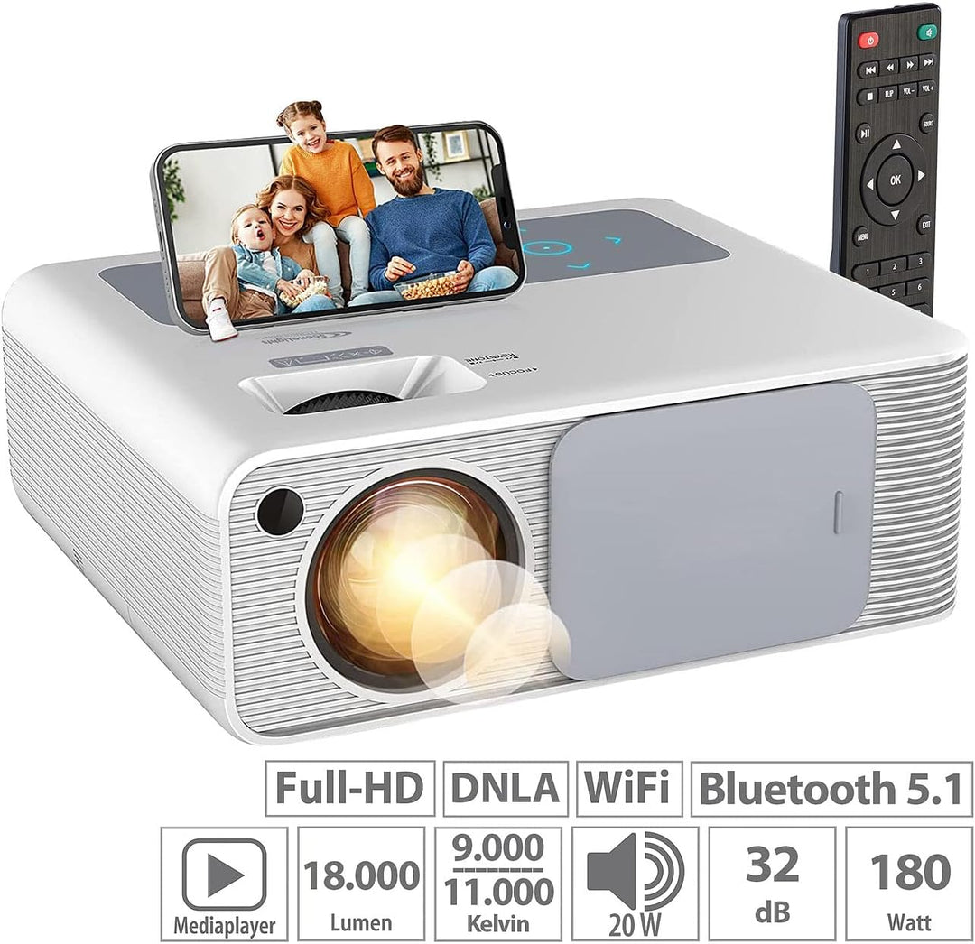 Beamer mit Mediaplayer: LED-Full-HD-Beamer, Native 1080p, 800 ANSI-Lumen, 18.000 lm, Dualband (Heimk