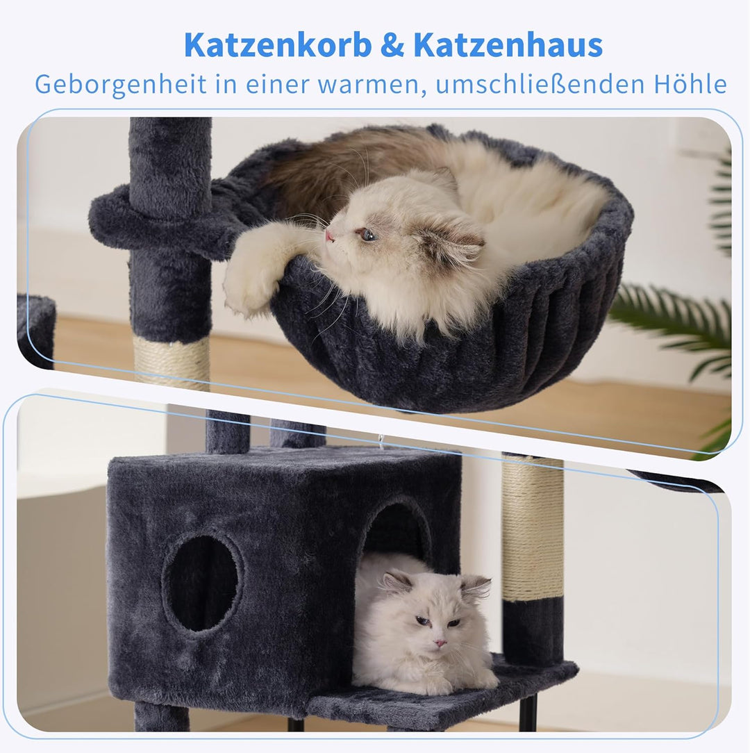 Heybly Kratzbaum, 125 cm Kleiner Katzenbaum, Geräumiges und Bequemes Kratzbaum mit Höhle, Oben Sitzs