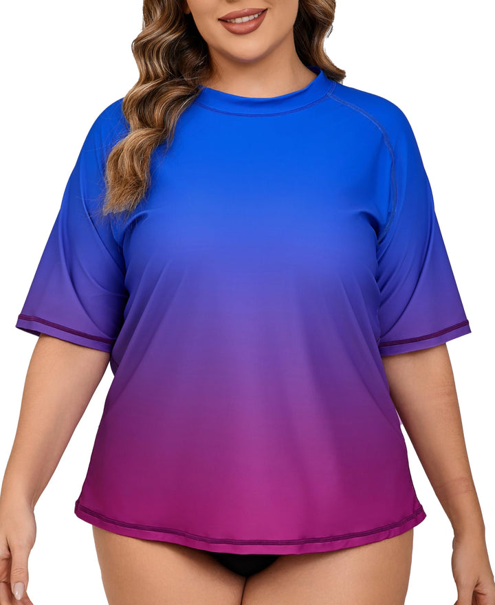 Halcurt UV Shirt Damen Übergrösse Rash Guard Kurzarm UPF 50+ Badeshirt UV Schutz Schwimmshirt Schnel