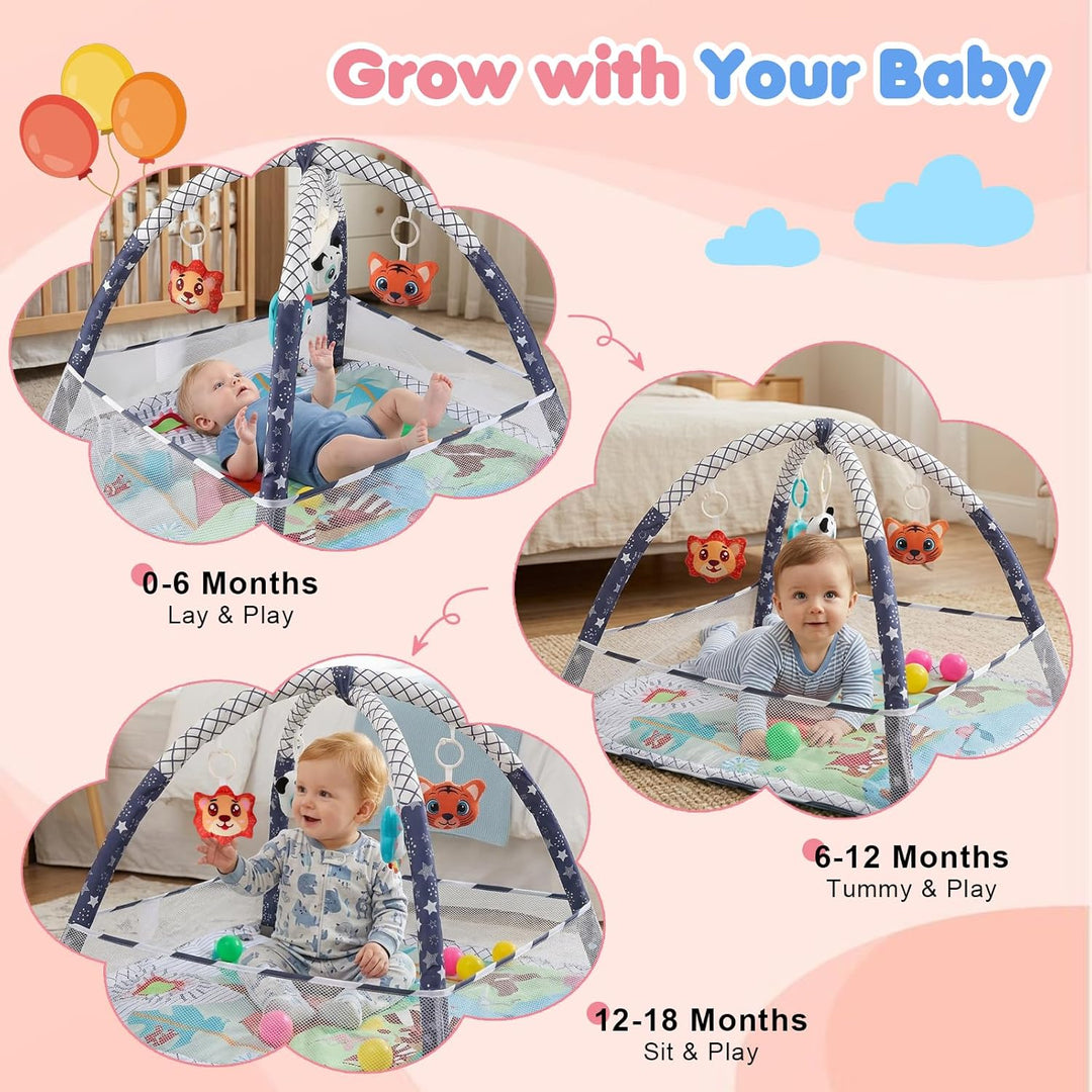 Baby-Spielmatte & Activity-Center mit integriertem Schutzrand, Spielzeug, Spiegel und Bällen – Boden