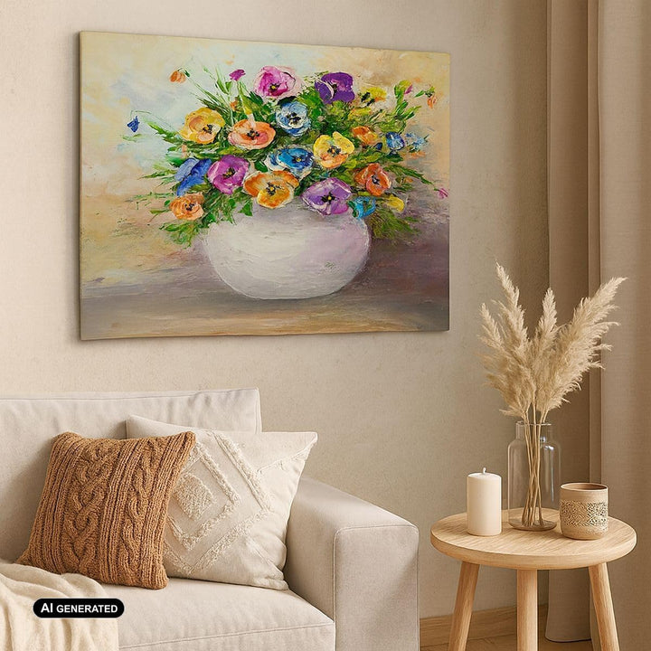 Bilder auf Leinwand 100x70cm Leinwandbild Blumen Blumenstrauss Vase bunt Gross Wanddeko Bild Schlafz
