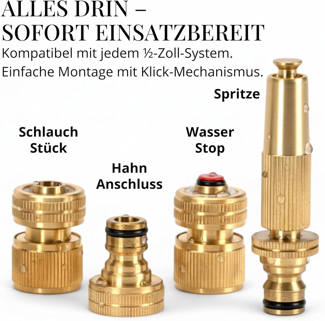 Livlig53 Gartenspritze Messing Zubehör Set 1/2" Zoll 13mm Schlauch, mit Wasserstop und Hahnanschluss