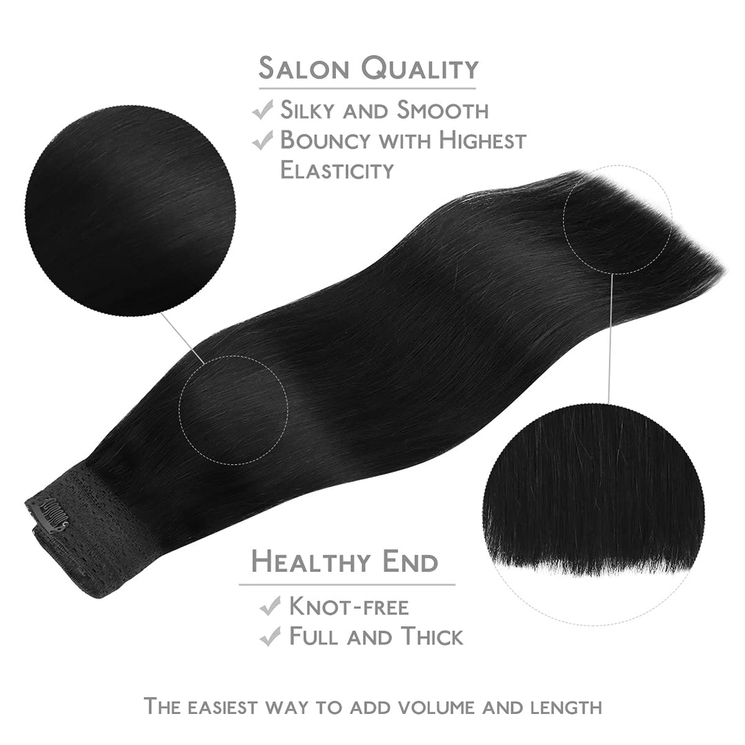 WENNALIFE Secret Hair Extensions Echthaar, 45cm 18 Inch 95g Tief Schwarz Remy Haarverlängerung Echth