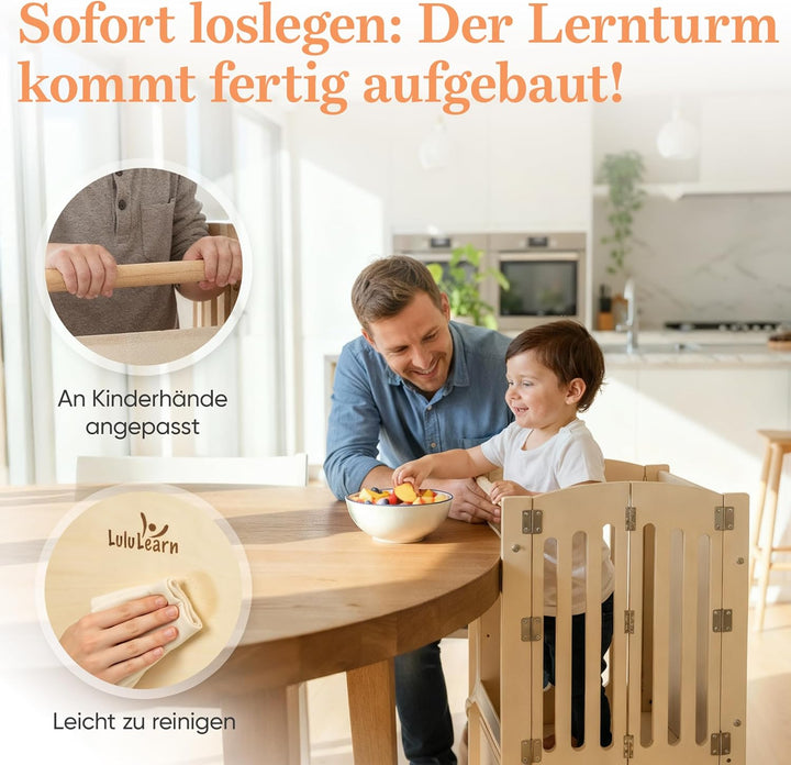 Lernturm ab 1 Jahr [FALTBAR] – Montessori Learning Tower, vormontiert, höhenverstellbar & extra sich