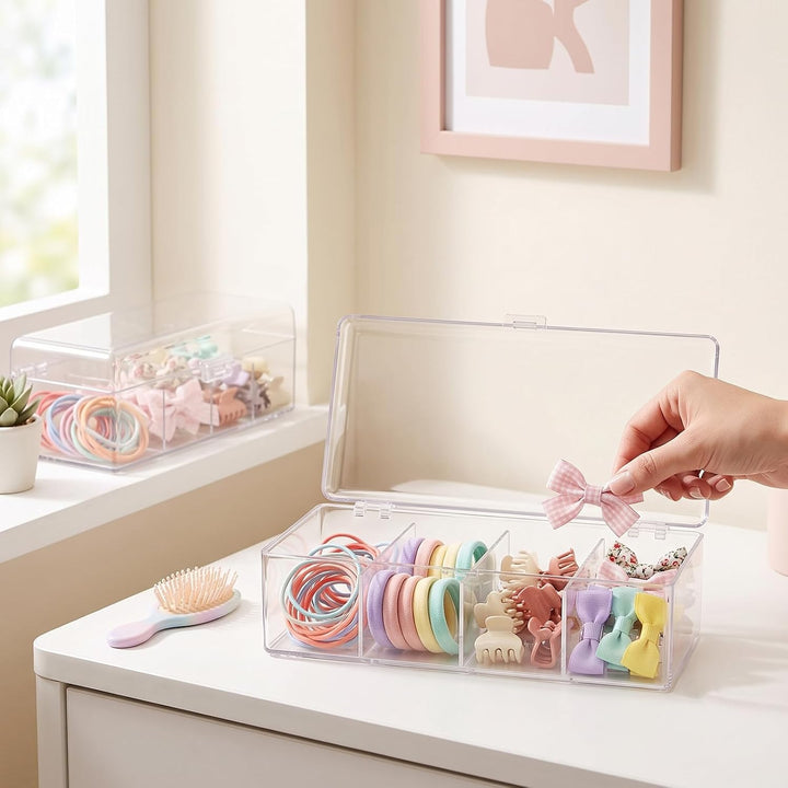 JessLab Haarschmuck Organizer für Mädchen, Acryl-behälter mit Fächern für Haargummis, Spangen und Sc