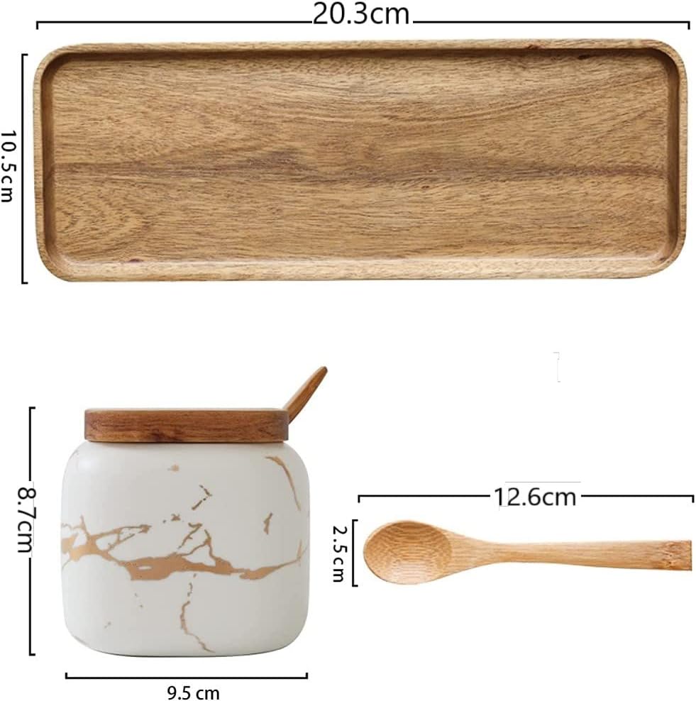 MAGICVOGEL 2er Set Keramik Gewürzdosen Marmor Optik Gewürzgläser mit Löffel und Deckel Zukerdose Sal