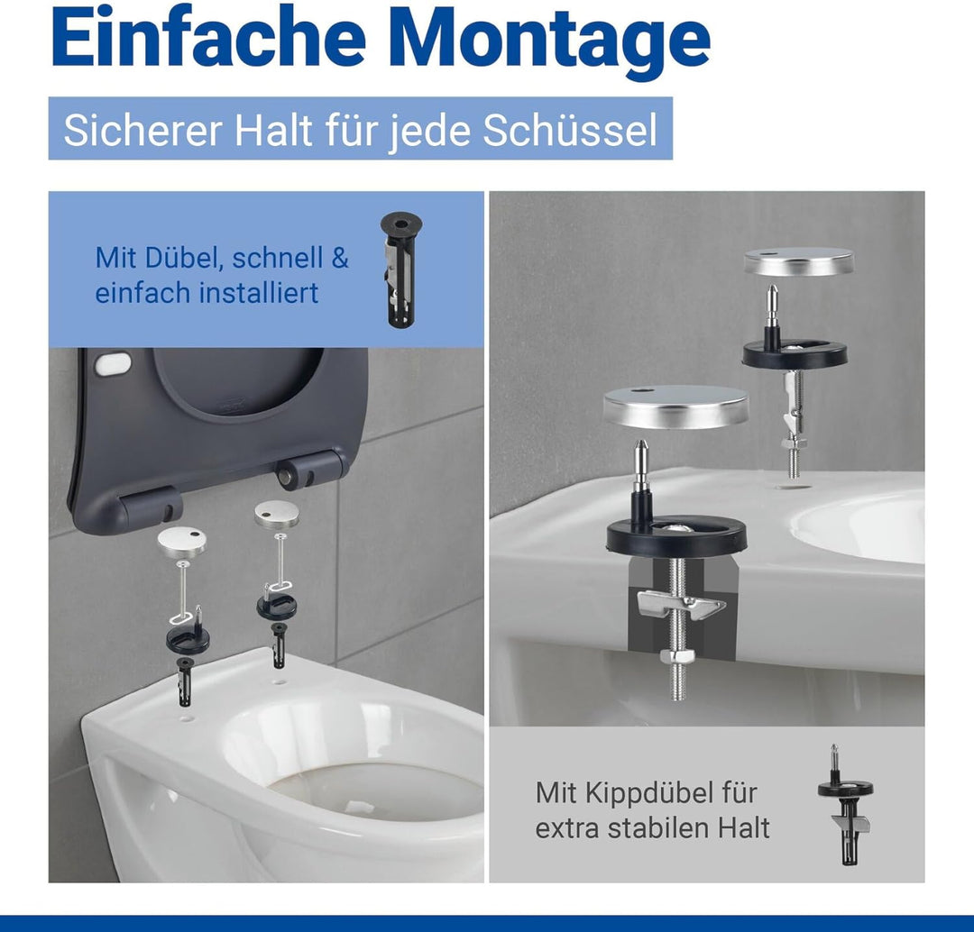 WENKO WC-Sitz Mod. Sedilo matt Grau, Flacher Toilettensitz mit Absenkautomatik, hygienischer WC-Deck