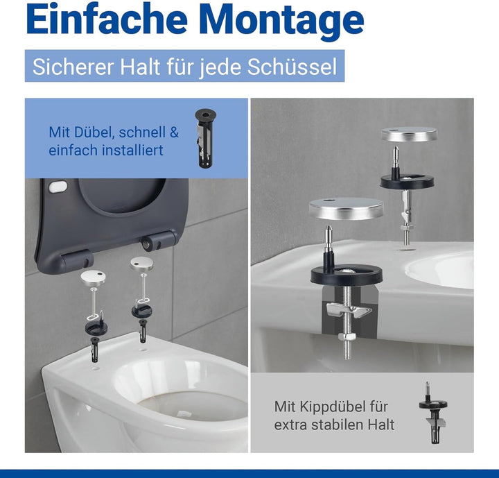 WENKO WC-Sitz Mod. Sedilo matt Grau, Flacher Toilettensitz mit Absenkautomatik, hygienischer WC-Deck