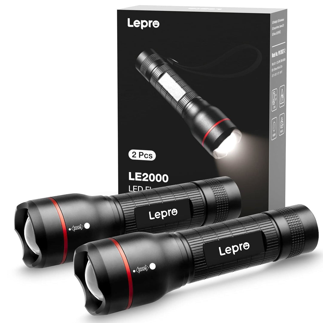 Lepro LED Taschenlampe, LE2000 Extrem Hell LED Taschenlampen mit 5 Modi, Zoombare Camping Handlampe,