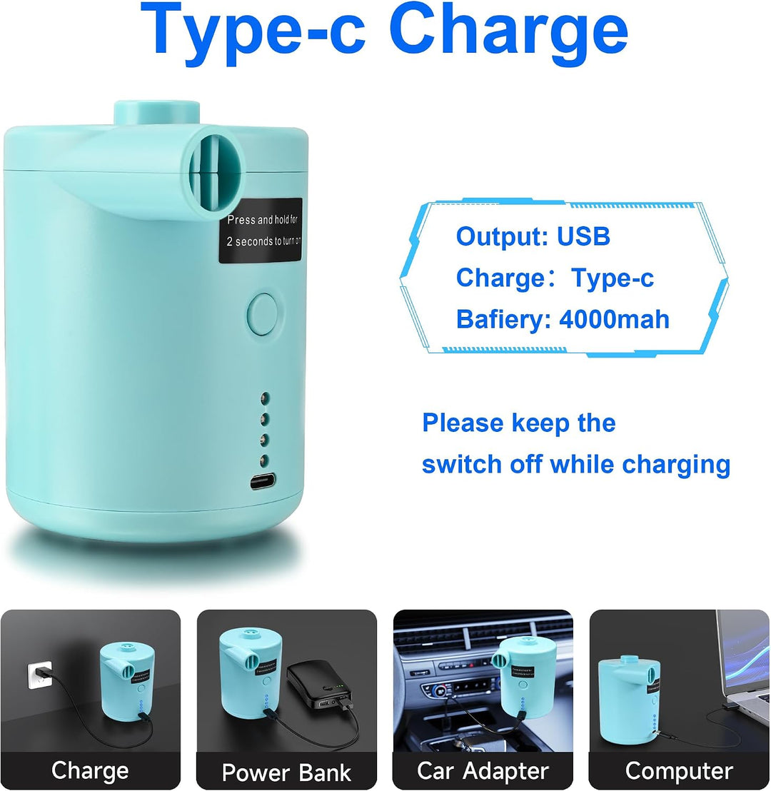 Elektrische Luftpumpe, 4000mAh Akku Elektrische Pumpe mit 4 Düsen für Luftmatratze, Matratze, Pool,