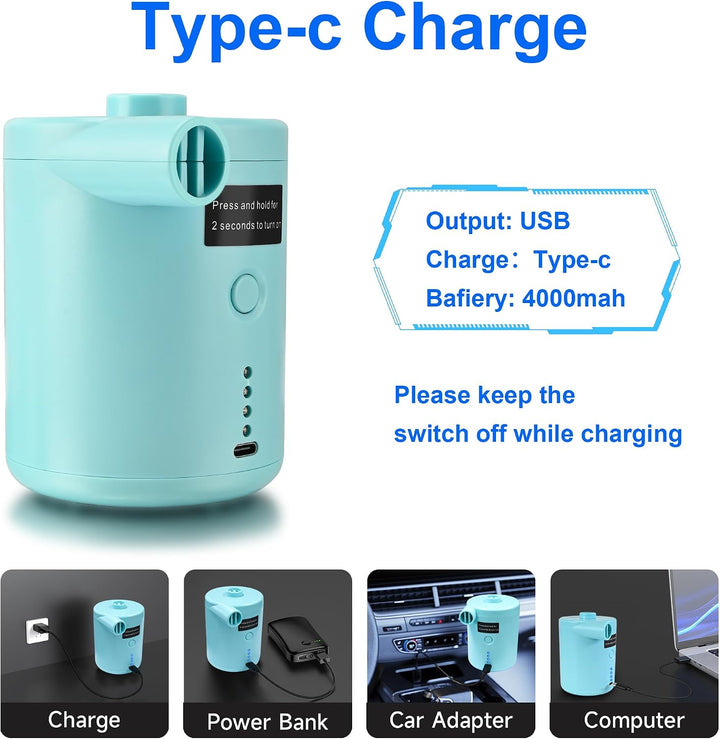 Elektrische Luftpumpe, 4000mAh Akku Elektrische Pumpe mit 4 Düsen für Luftmatratze, Matratze, Pool,
