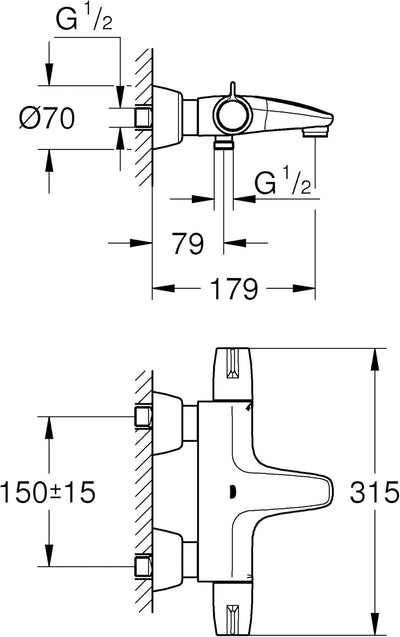 GROHE Grohtherm Special - Thermostat- Waneanarmatur (schnelle Befestigung, Verbrühschutz, Mengenregl