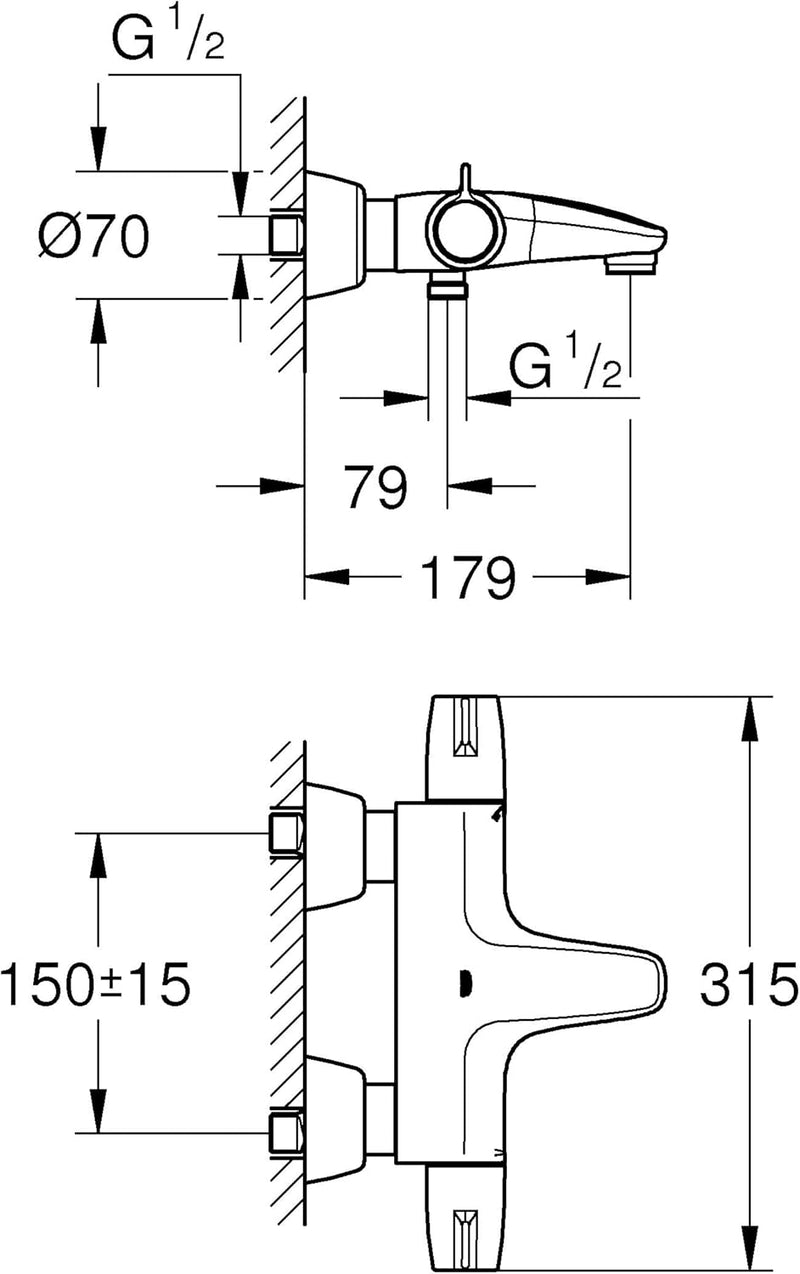 GROHE Grohtherm Special - Thermostat- Waneanarmatur (schnelle Befestigung, Verbrühschutz, Mengenregl