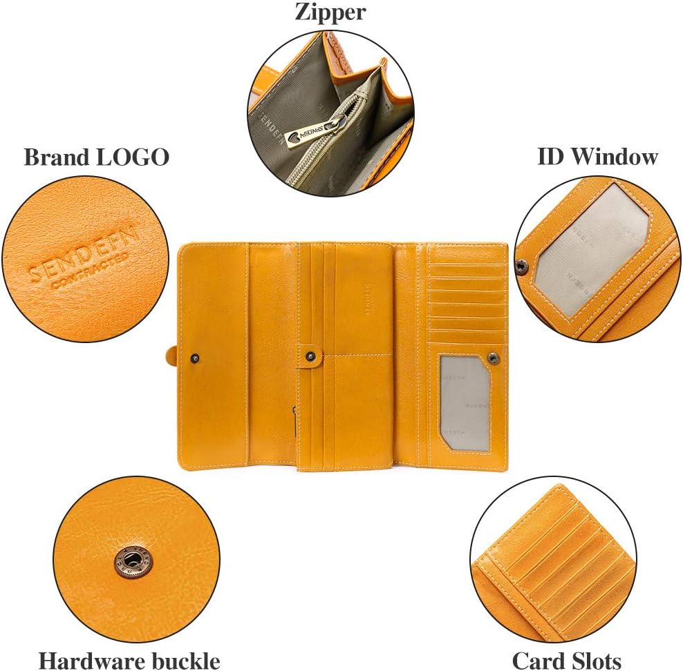 SENDEFN Portemonnaie Damen Gross, RFID-Blockade Damen Geldbörse, Grosse Leder Geldbörse für Damen mi