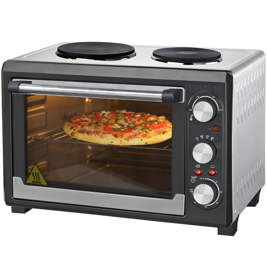 Syntrox 26 l Minibackofen 2 Kochplatten Etass | Kleinküche | Miniofen | Pizzaofen, für kleine Küchen