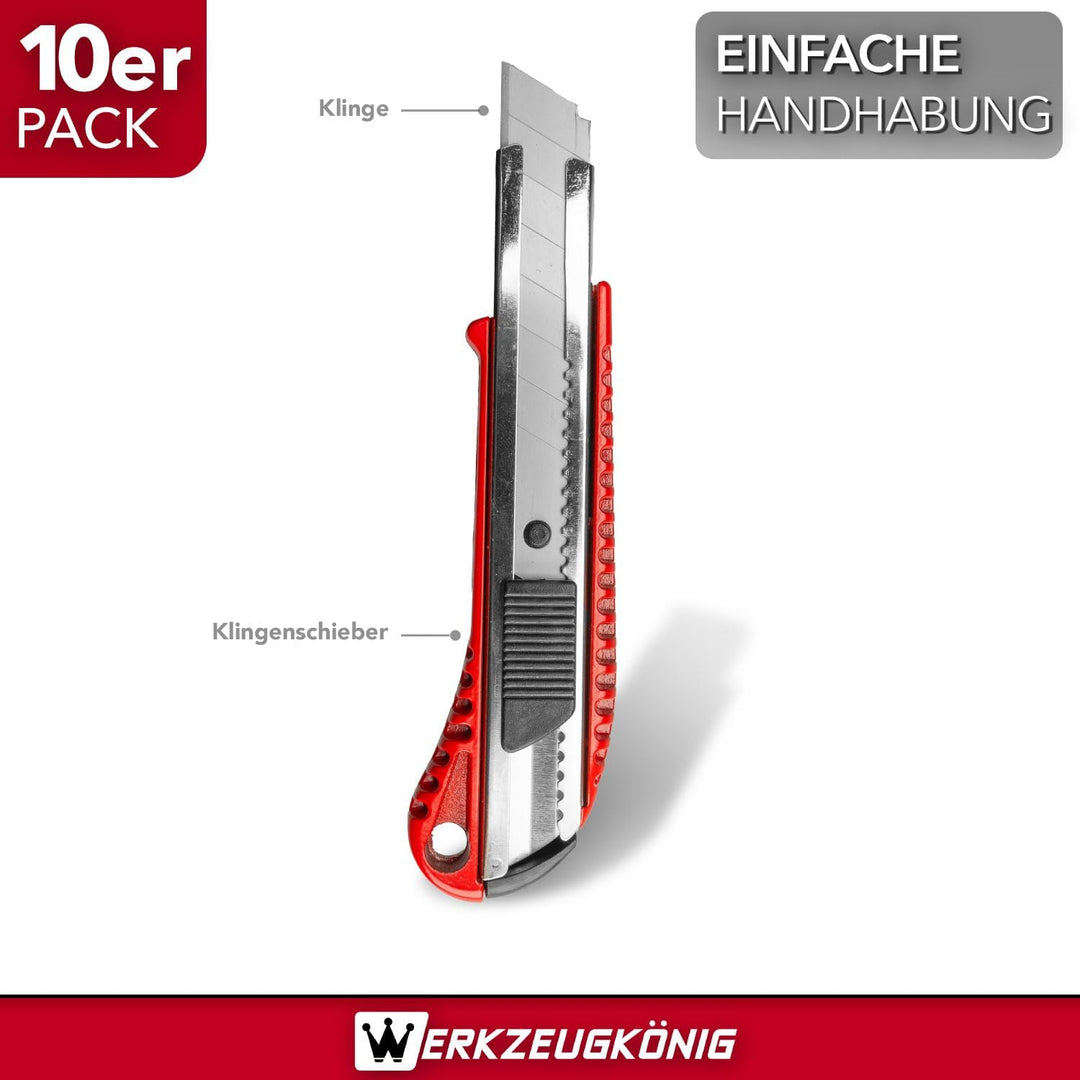 Cuttermesser 18mm Teppichmesser 10 Stck. Aluminium rot lackiert + 100 Ersatzklingen 10 Stück, 10 Stü