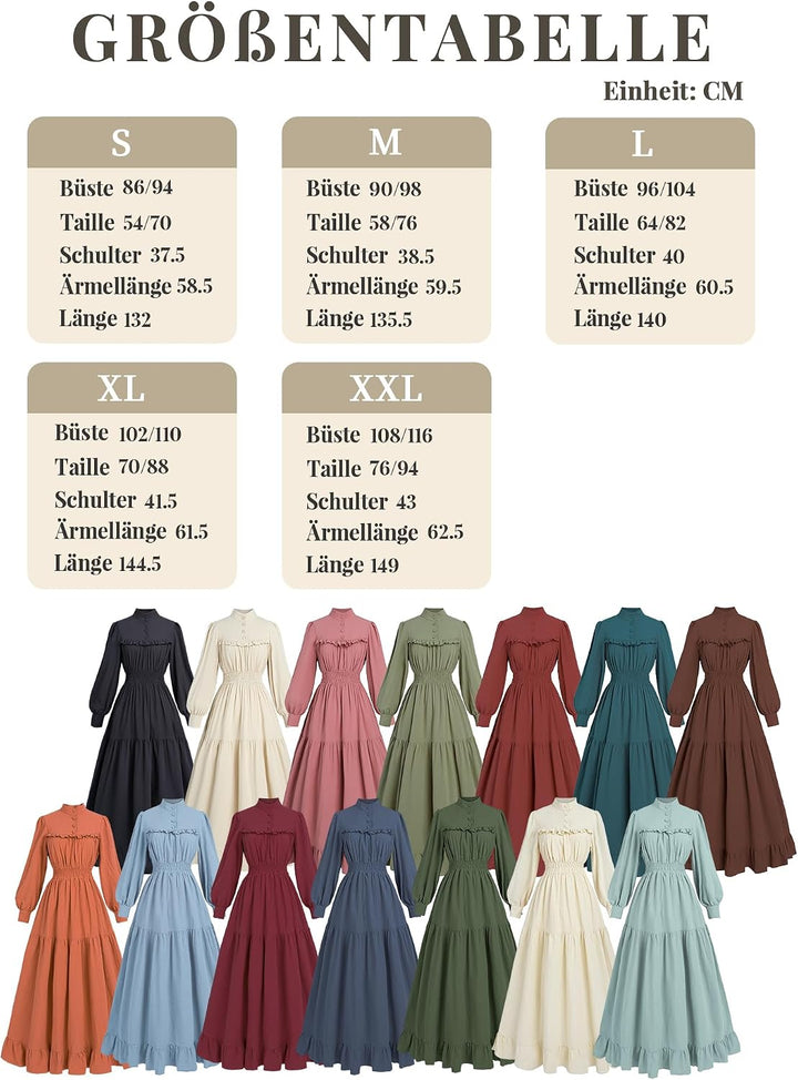 Renaissance Kleid Mittelalter Kleidung Damen Vintage Kleider Damen Kleid Langarm Viktorianisches Kle