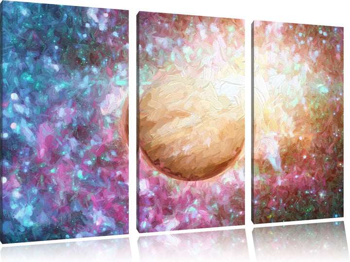 Pixxprint Planet Jupiter im Universum Kunst Pinsel Effekt als Leinwandbild/Grösse: 3 Teilig (120x80