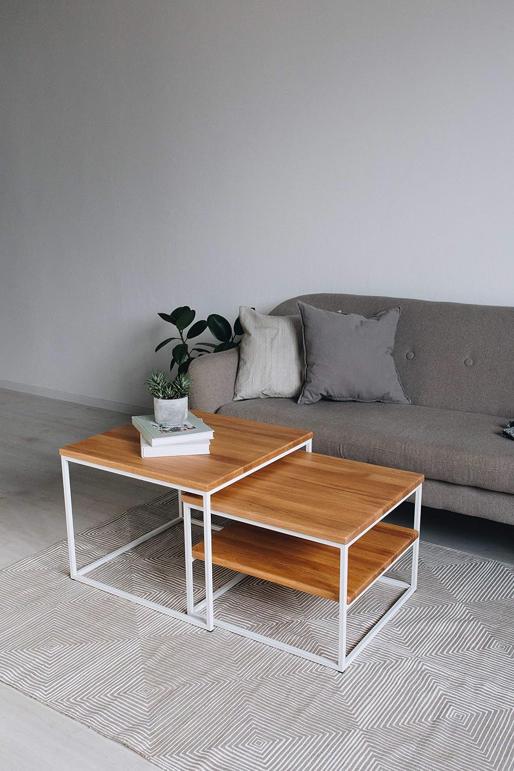 Original BestLoft® 2er-Set Couchtisch Twinsburg aus edler Eiche Industriedesign (Eiche Natur + Geste