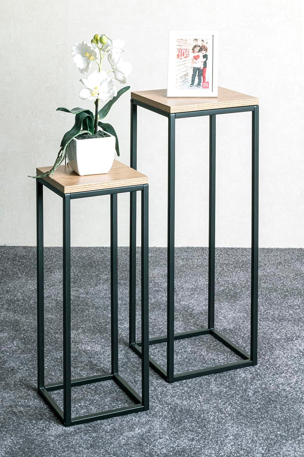 HAKU Blumensäule Eiche Natur, schwarz, MDF, Metall - Masse: B 19 x H 54 x T 19 cm, Style: Modern, B