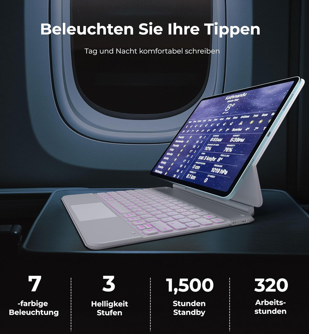 Dracool Tastatur Hülle für iPad Pro 12,9 Zoll mit Trackpad Magnetische Freischwebende 7 Farbige Bele