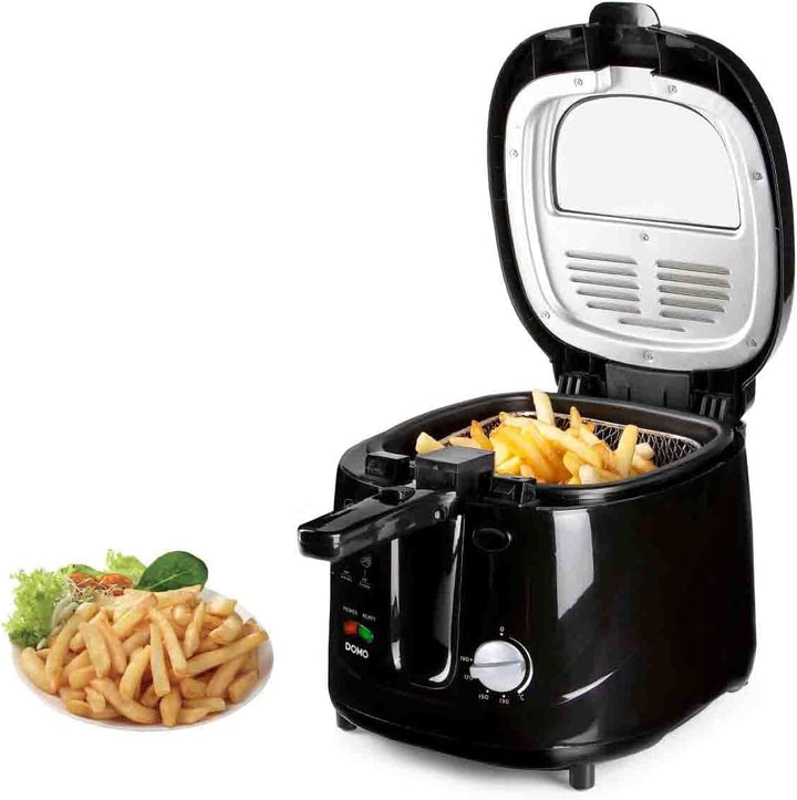 Öl Fritteuse in Schwarz, Handgriff mit Hebesystem, 2,5 Liter 1800 Watt