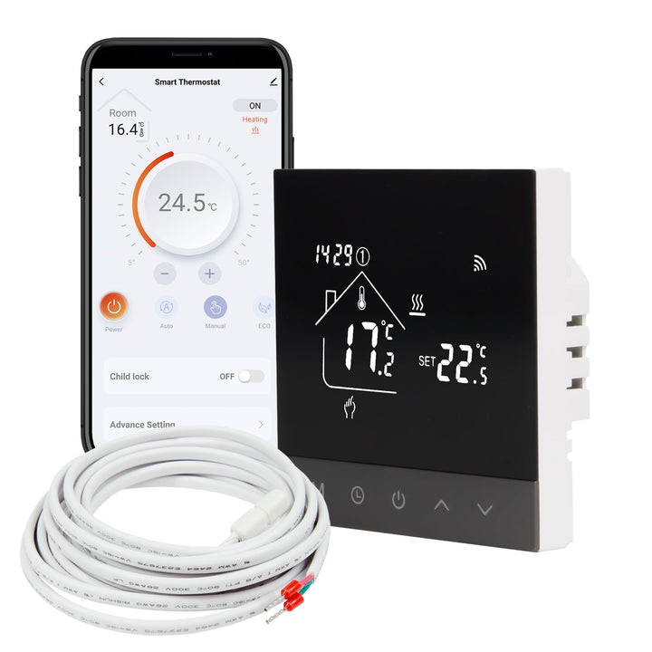TH215 WiFi Thermostat Raumregler mit Tuya Smart App – für elektrische Fussbodenheizung, NC/NO Stella