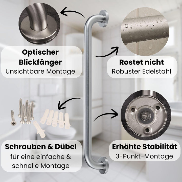 Haltegriff EDELSTAHL rostfrei Ø 30mm 500mm Badewannengriff Wandgriff Duschgriff Handgriff für Senior