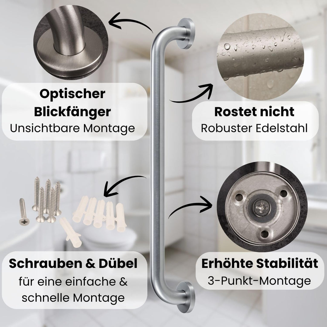 Haltegriff EDELSTAHL rostfrei Ø 30mm 1000mm Badewannengriff Wandgriff Duschgriff Handgriff für Senio