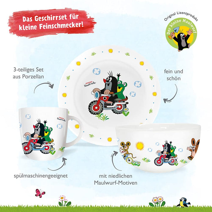 Trötsch Der kleine Maulwurf Geschirrset Motorrad, Literaturbeilage