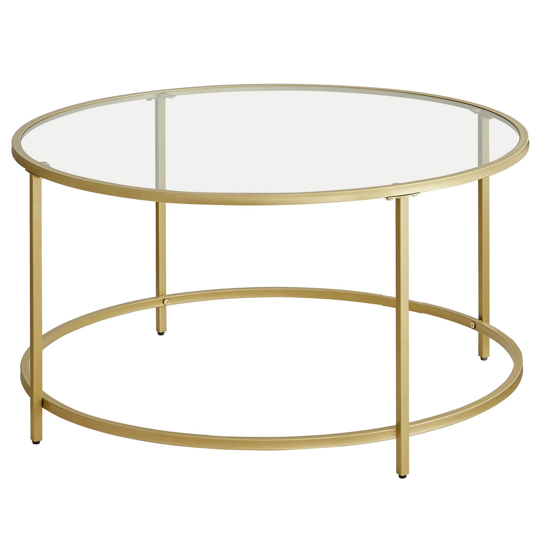 VASAGLE Couchtisch, Beistelltisch, Wohnzimmertisch rund, Glastisch mit Metallgestell, Hartglas, Nach