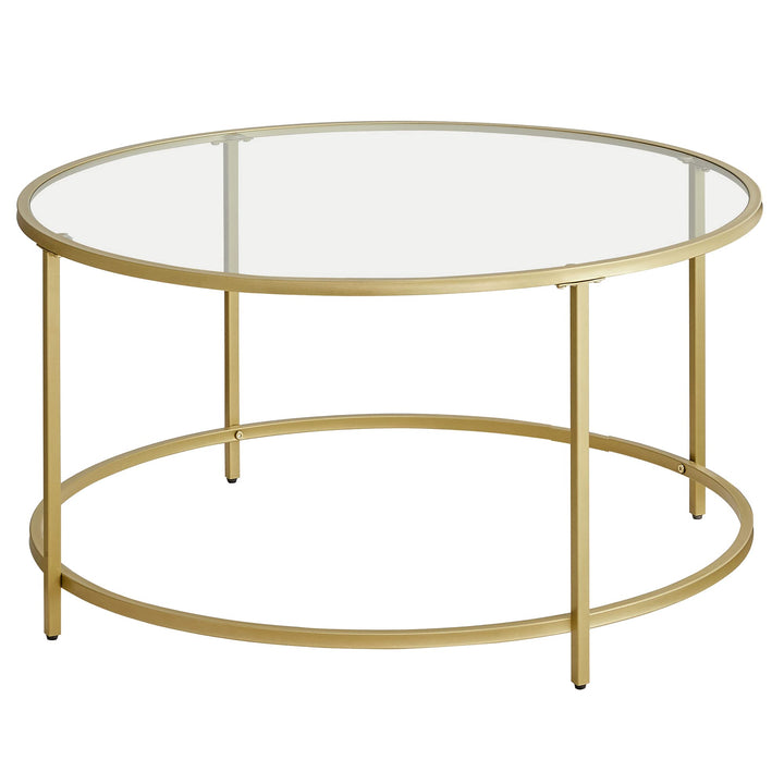 VASAGLE Couchtisch, Beistelltisch, Wohnzimmertisch rund, Glastisch mit Metallgestell, Hartglas, Nach