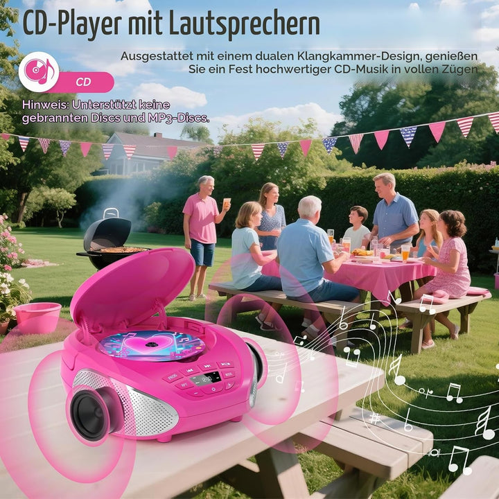Gueray CD Player Tragbar Boombox Radio mit CD-Player CD Spieler mit Lautsprecher Display Unterstützu