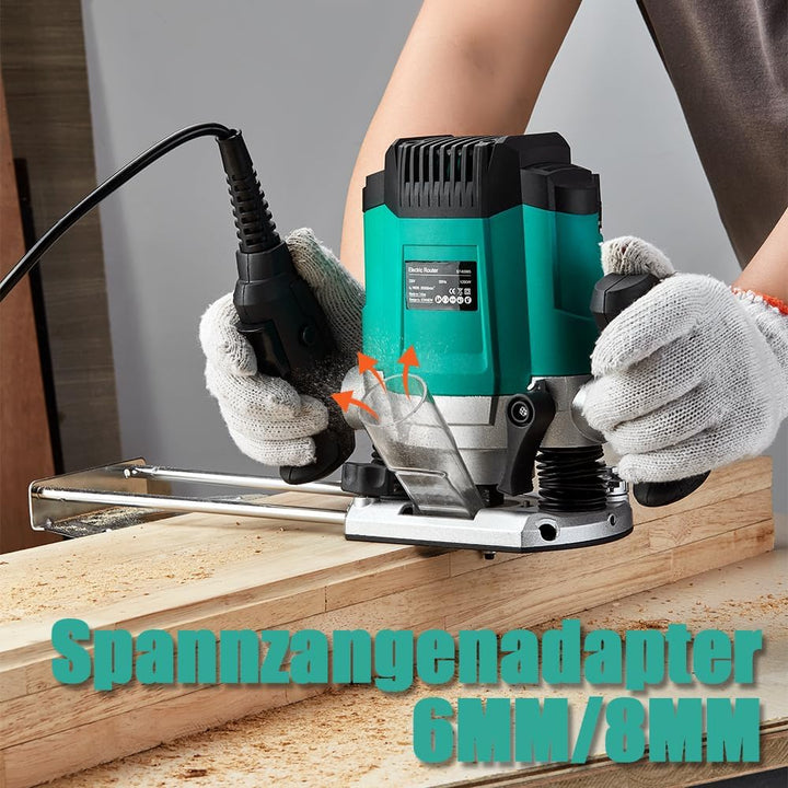 STANEW Oberfräse (1200 W, 6 Geschwindigkeiten 16000-30000 U/min, Ø 6 und 8 mm), Professional Vertica