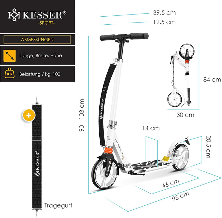 KESSER® Cityroller Scooter 205mm Räder PU Big Wheel - Pro-S Tretroller mit Doppel Federung, City-Rol
