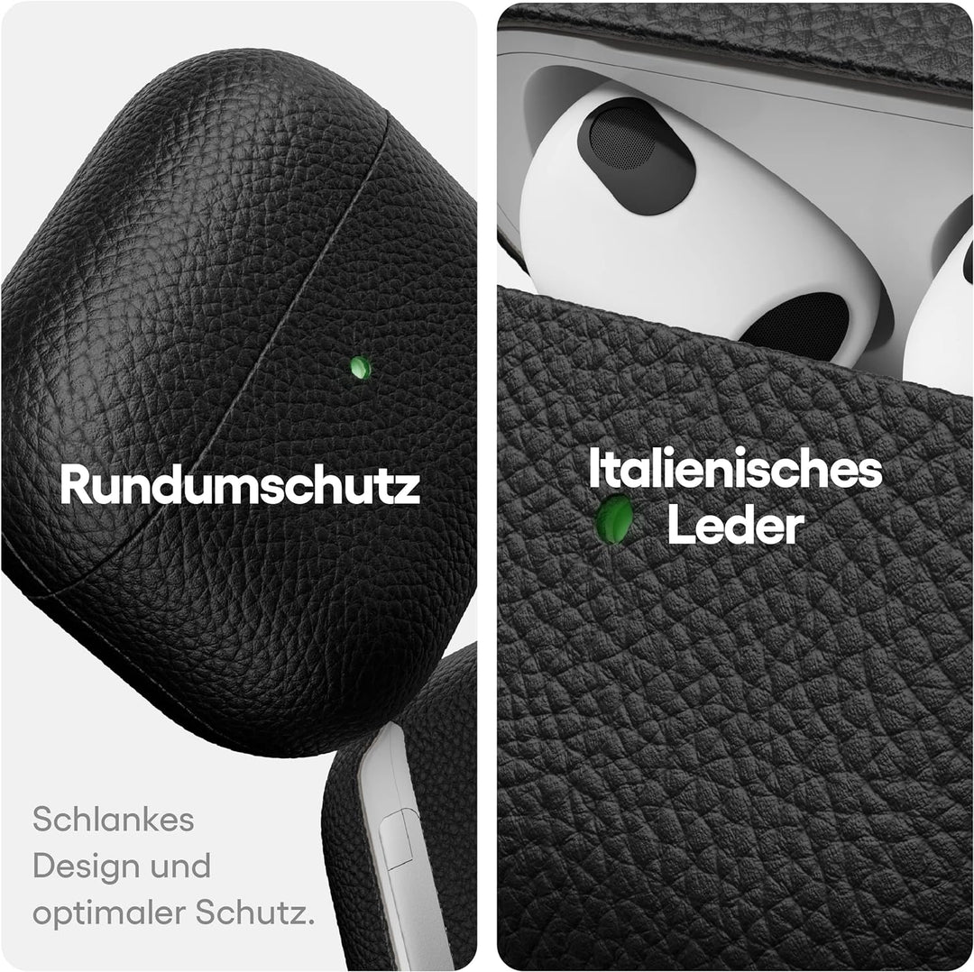 KeyBudz Artisan Leder Schutzhülle für Apple AirPods 3 Case, Etui, Ledertasche Echtleder, Kopfhörer O