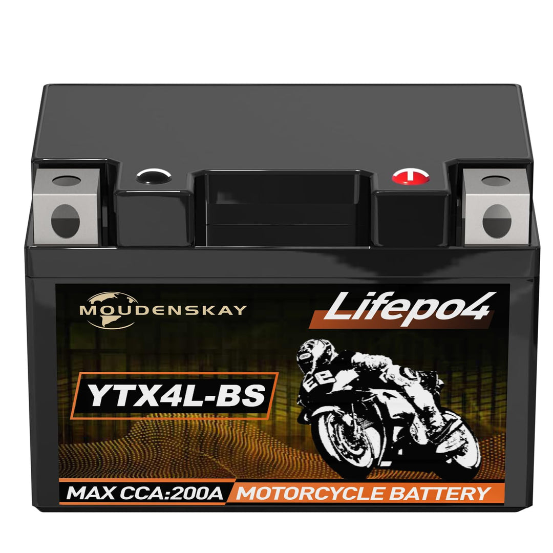 MOUDENSKAY Lithium Motorrad Batterie 12V Lithium Powersports Batterie mit BMS (YTX4L-BS 12.8V 2Ah 20