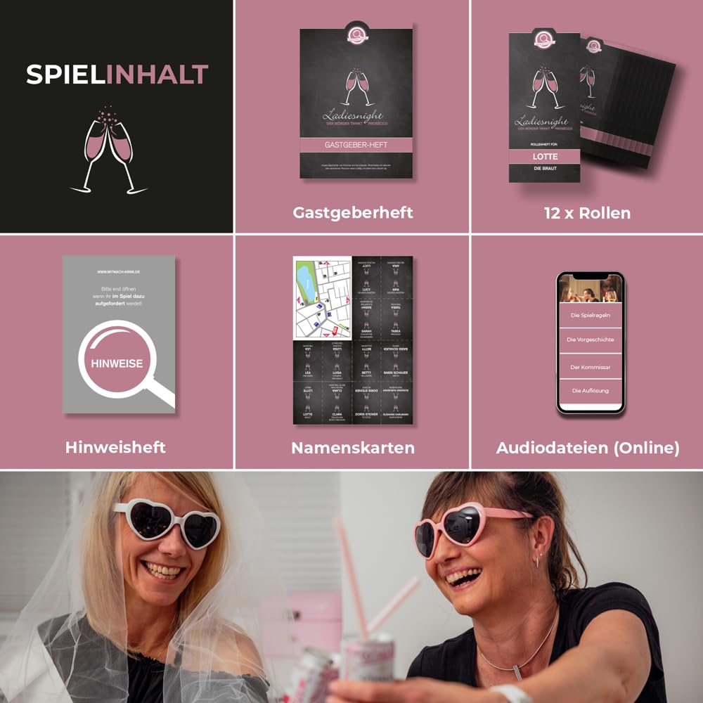 mitmach-krimi – Ladiesnight: der Mörder trinkt Prosecco – Krimidinner Spiel für zuhause für 6-12 Per