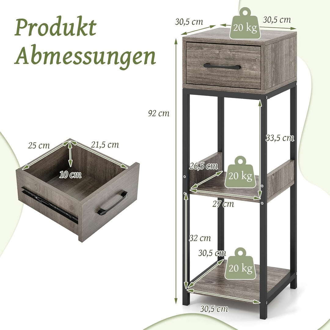 COSTWAY 3 Etagen Metall-Pflanzenständer, 60 kg, Blumenständer mit Schublade, Pflanzentreppe mit Kipp