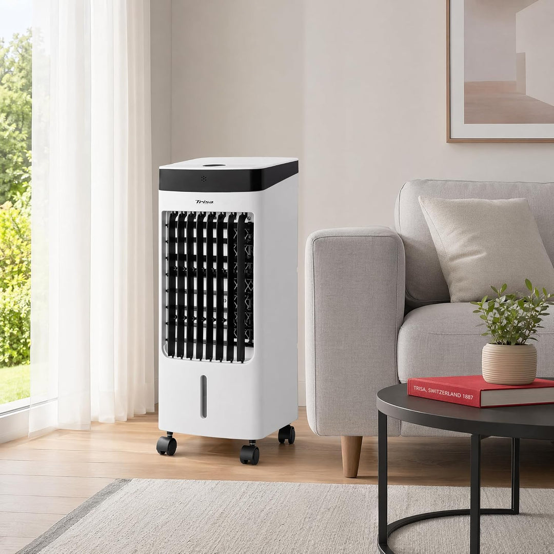 Trisa Turmventilator mit Wasserkühlung 4L - Fernbedienung, Luftkühler für Eis & Wasser, 6h Timer, Os