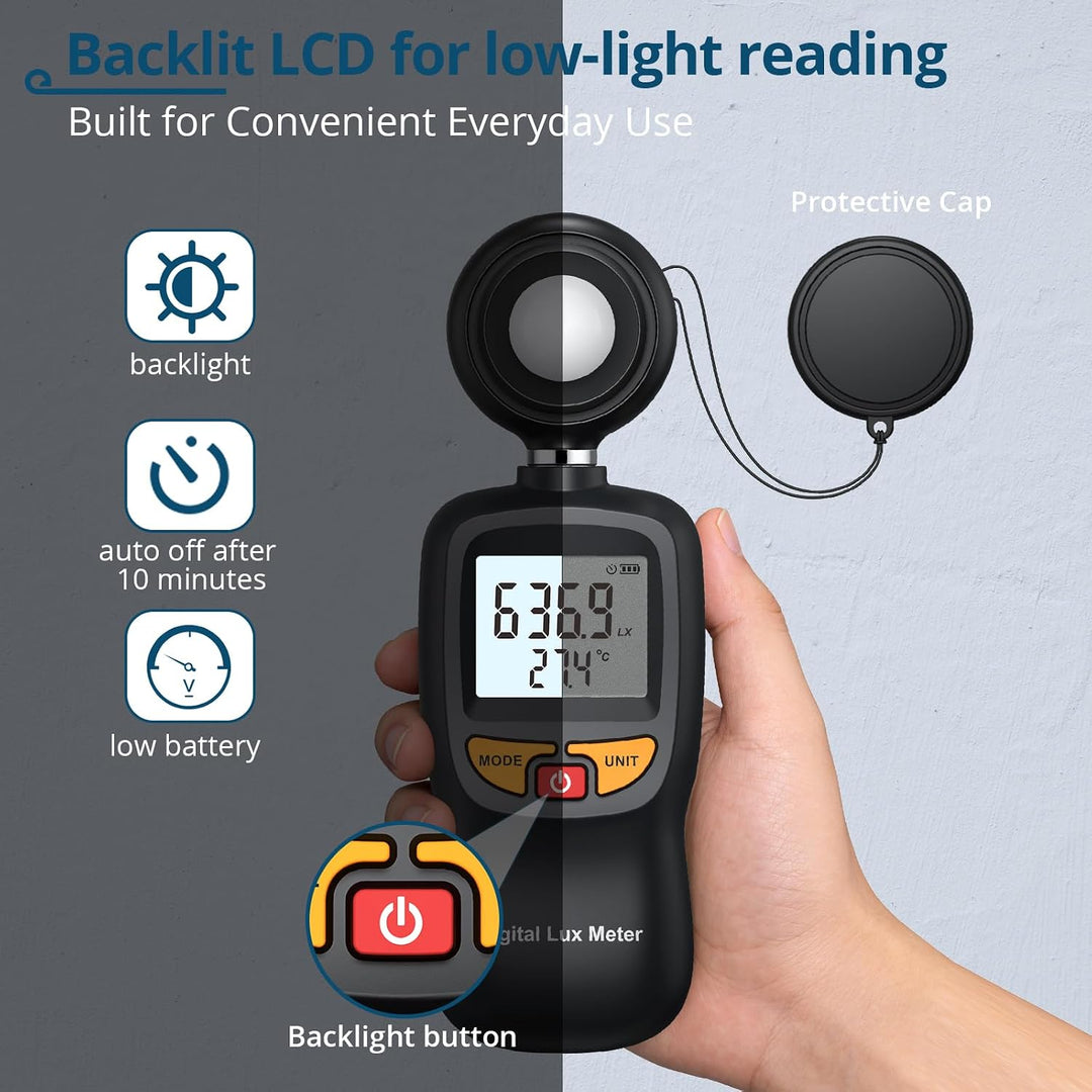 Luxmeter 0-200000 Lux Lichtmessgerät mit Temperaturanzeige