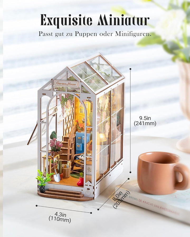 ROWOOD Book Nook Kit Gartenhaus, DIY Booknook Diorama Buchstütze Modellbausatz 3D Puzzle Aus Holz -