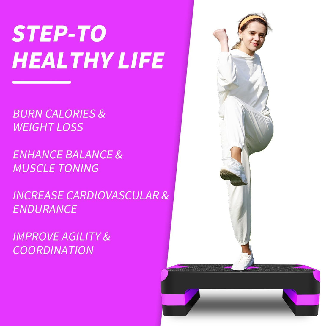 Aerobic Steppbrett Höhenverstellbar Stepper mit 3 Stufen 10/15/20cm, rutschfest Fitness Step-Bench f